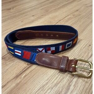 Preston Mens Nautical Code Flag Belt Navy Blue Leather Size 34 USA